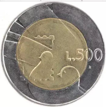 Монета 500 лир Сан-Марино 1990 года Биметалл Голуби