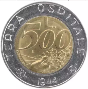 Монета 500 лир Сан-Марино 1991 года Биметалл Герб