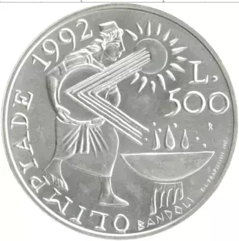 Монета 500 лир Сан-Марино 1991 года Серебро Олимпиада-1992 в Барселоне