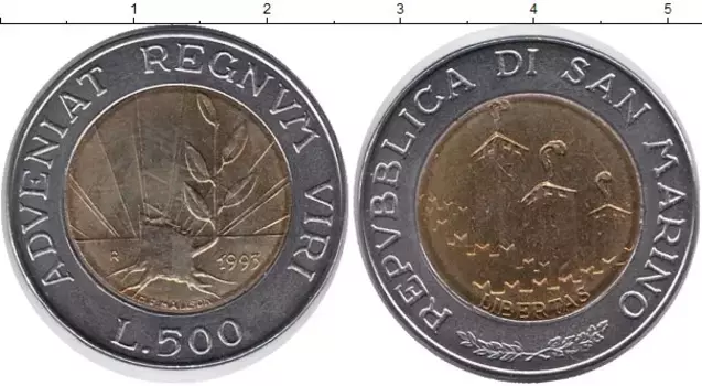 Монета 500 лир Сан-Марино 1993 года Биметалл