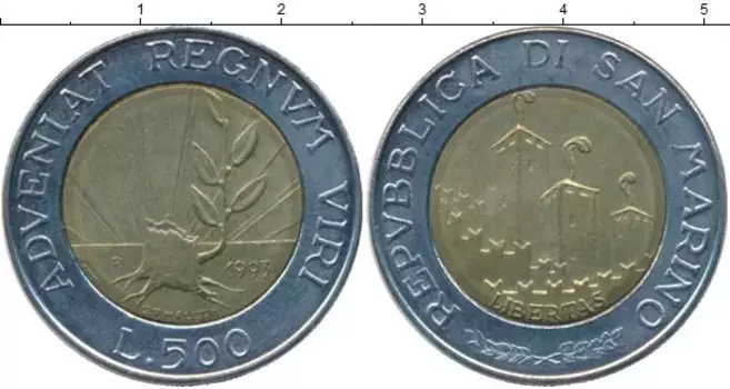 Монета 500 лир Сан-Марино 1993 года Биметалл Гегель