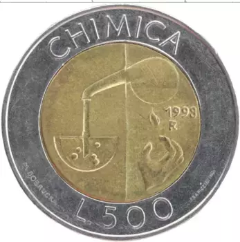 Монета 500 лир Сан-Марино 1993 года Биметалл Химия