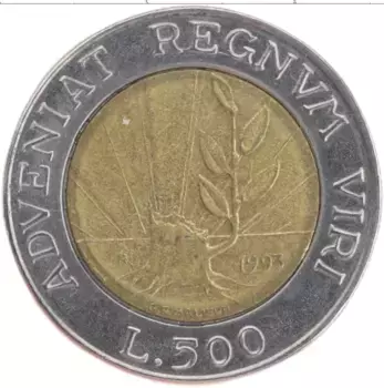 Монета 500 лир Сан-Марино 1993 года Биметалл Росток новой жизни