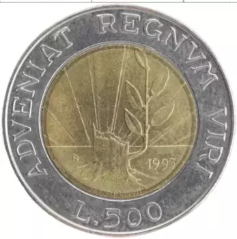Монета 500 лир Сан-Марино 1993 года Биметалл