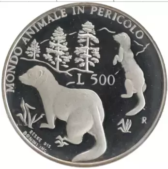 Монета 500 лир Сан-Марино 1993 года Серебро Сохранение животного мира