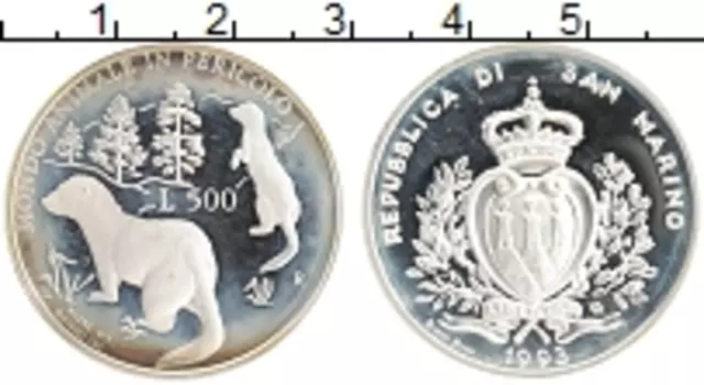 Монета 500 лир Сан-Марино 1993 года Серебро Сохранение животного мира