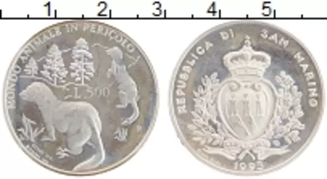 Монета 500 лир Сан-Марино 1993 года Серебро Защита дикой природы