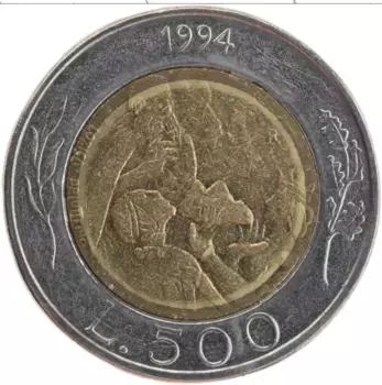 Монета 500 лир Сан-Марино 1994 года Биметалл Скульптор