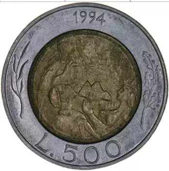 Монета 500 лир Сан-Марино 1994 года Биметалл