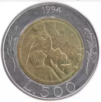 Монета 500 лир Сан-Марино 1994 года Биметалл Святые