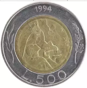 Монета 500 лир Сан-Марино 1994 года Биметалл Святой Марин