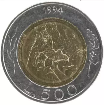 Монета 500 лир Сан-Марино 1994 года Биметалл