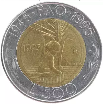 Монета 500 лир Сан-Марино 1995 года Биметалл ФАО