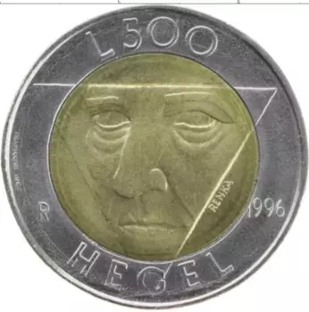 Монета 500 лир Сан-Марино 1996 года Биметалл Гегель