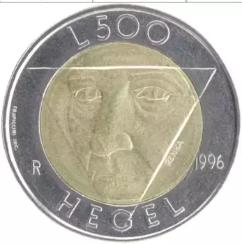 Монета 500 лир Сан-Марино 1996 года Биметалл Георг Вильгельм Фридрих Гегель