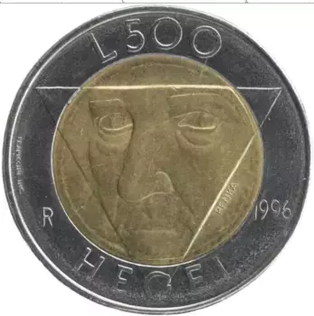Монета 500 лир Сан-Марино 1996 года Биметалл Гегель