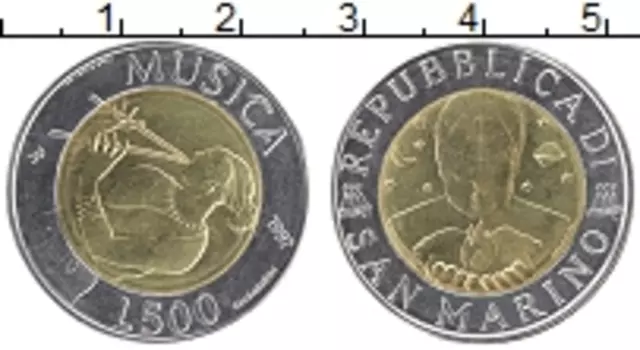 Монета 500 лир Сан-Марино 1997 года Биметалл Музыка