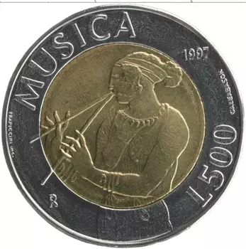 Монета 500 лир Сан-Марино 1997 года Биметалл Музыка