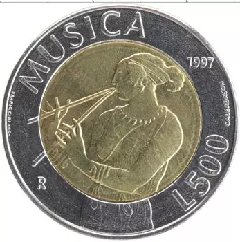 Монета 500 лир Сан-Марино 1997 года Биметалл Музыка