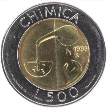 Монета 500 лир Сан-Марино 1998 года Биметалл Химия