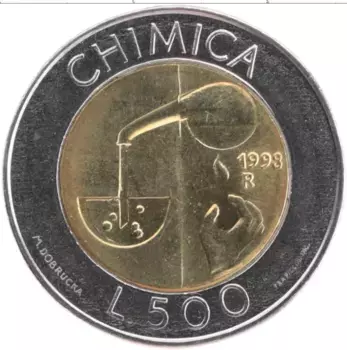 Монета 500 лир Сан-Марино 1998 года Биметалл Химия