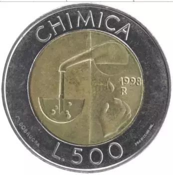 Монета 500 лир Сан-Марино 1998 года Биметалл Химия