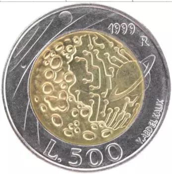 Монета 500 лир Сан-Марино 1999 года Биметалл Вселенная