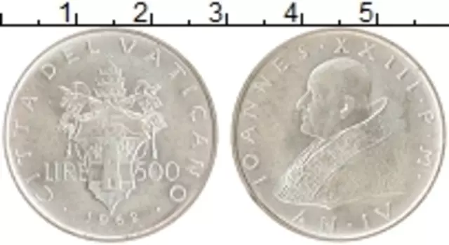 Монета 500 лир Ватикана 1962 года Серебро Иоанн XXIII
