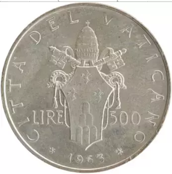 Монета 500 лир Ватикана 1963 года Серебро Павел VI