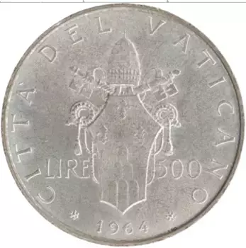 Монета 500 лир Ватикана 1964 года Серебро Павел VI