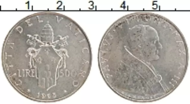 Монета 500 лир Ватикана 1965 года Серебро Павел VI