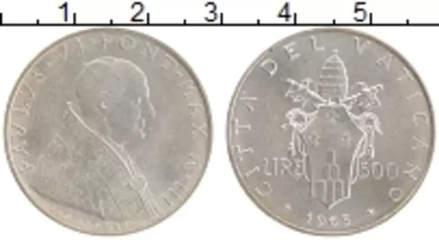 Монета 500 лир Ватикана 1965 года Серебро Павел VI