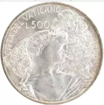 Монета 500 лир Ватикана 1966 года Серебро Павел VI