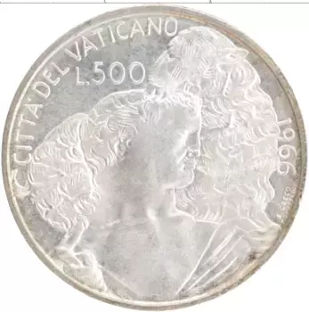 Монета 500 лир Ватикана 1966 года Серебро Павел VI