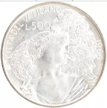 Монета 500 лир Ватикана 1966 года Серебро Павел VI