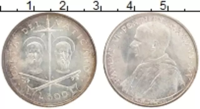 Монета 500 лир Ватикана 1967 года Серебро Павел VI