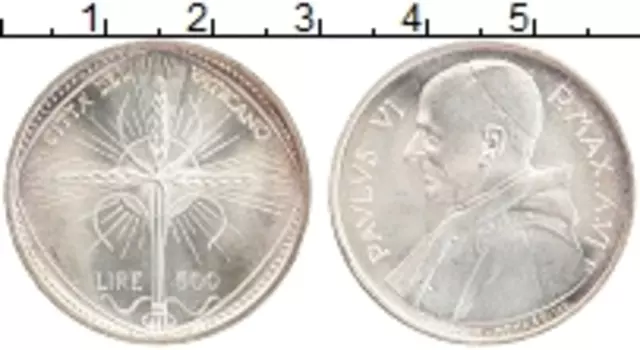 Монета 500 лир Ватикана 1968 года Серебро Павел VI