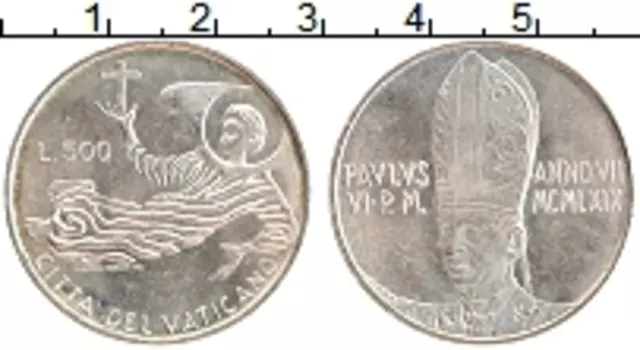 Монета 500 лир Ватикана 1969 года Серебро Павел VI