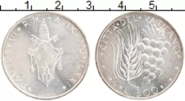 Монета 500 лир Ватикана 1971 года Серебро Павел VI