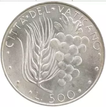 Монета 500 лир Ватикана 1972 года Серебро Павел VI