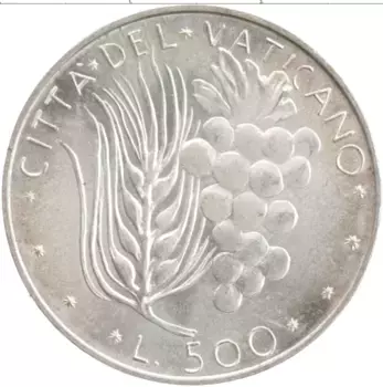 Монета 500 лир Ватикана 1972 года Серебро Павел VI
