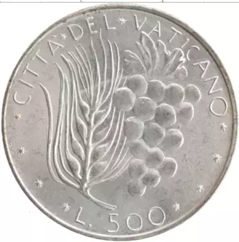 Монета 500 лир Ватикана 1973 года Серебро Павел VI