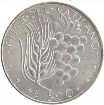 Монета 500 лир Ватикана 1973 года Серебро Павел VI