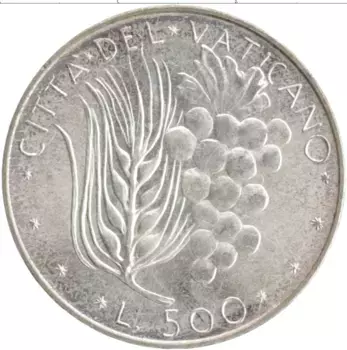 Монета 500 лир Ватикана 1973 года Серебро Павел VI