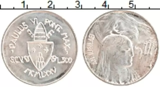 Монета 500 лир Ватикана 1975 года Серебро Павел VI