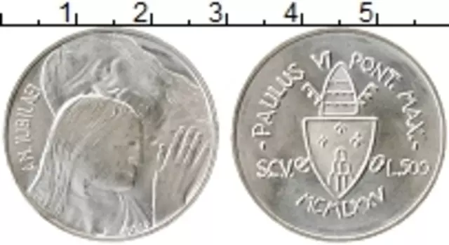 Монета 500 лир Ватикана 1975 года Серебро Павел VI