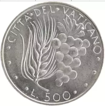 Монета 500 лир Ватикана 1976 года Серебро Павел VI