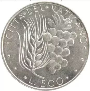 Монета 500 лир Ватикана 1976 года Серебро Павел VI