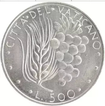 Монета 500 лир Ватикана 1976 года Серебро Павел VI