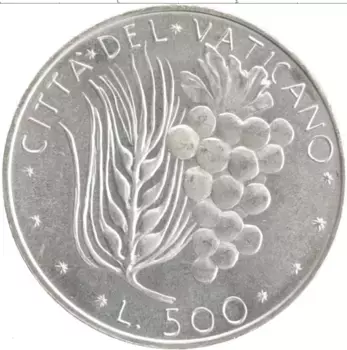 Монета 500 лир Ватикана 1976 года Серебро Павел VI